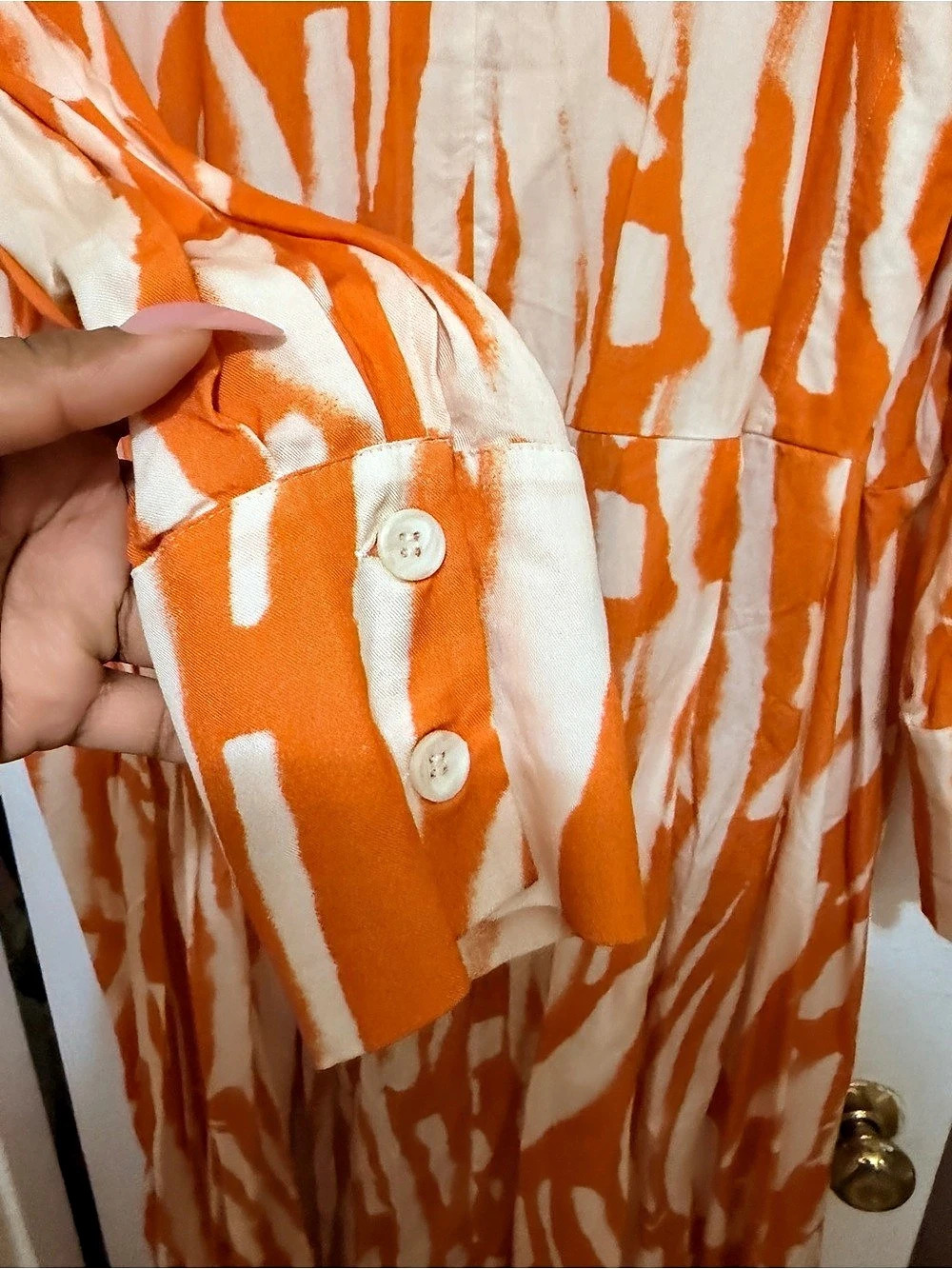 H&M Orange Cream Abstract Print Flowy Maxi Dress Size L - Picture 16 of 16